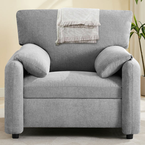 English Elm Modern Chenille Oversized Accent Chair with Thick Spring Cushion, Bread-Style Armrests, Grey, Cozy Reading Sofa (38") W1521P331584