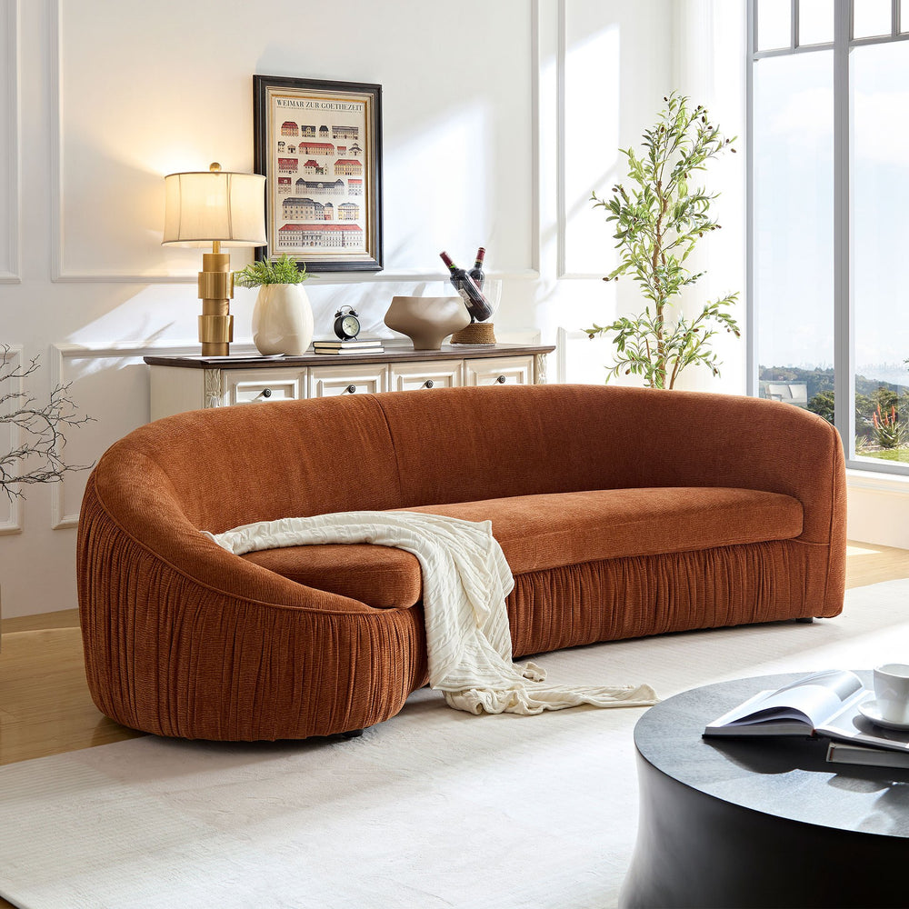 English Elm 92.13 Modern Curved 4-Seat Upholstered Sofa for Living Room — Solid Wood Frame, Polyester Fabric Comfort Orange W2582P231486