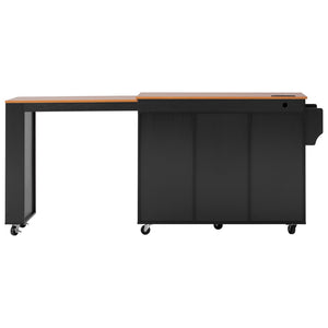 English Elm K&k Rolling Kitchen Island with Extendable Table Open Shelving and Built-in Power Outlet Black N707P360278B