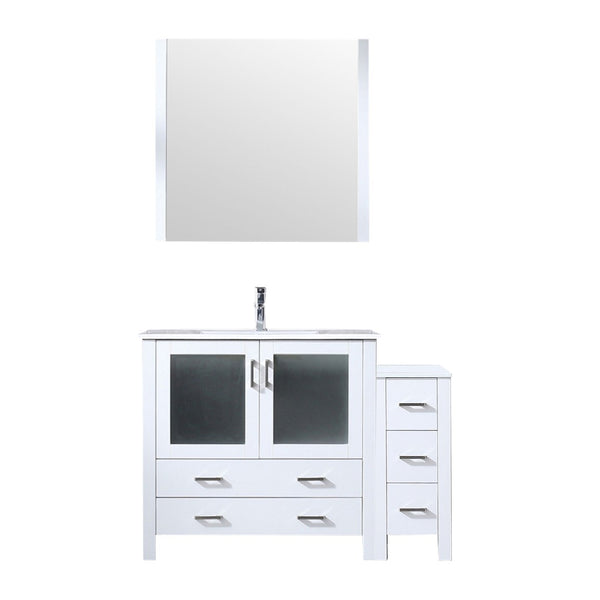 English Elm White Single Bath Vanity Set With Side Cabinet, Ceramic Top, Chrome Faucet & 34" Mirror For Elegance B2731S01366-GIGA