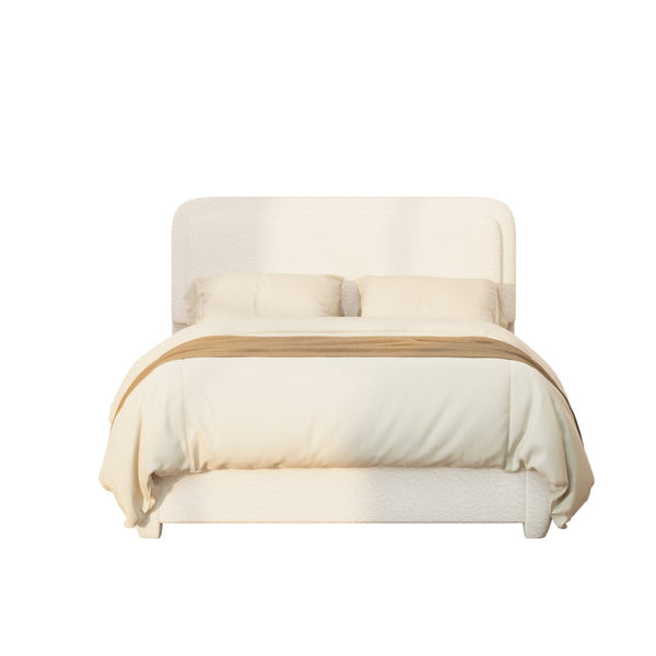 English Elm Boucle Cloud Upholstered Full Platform Bed with Adjustable Curved Headboard in White N733P439489K