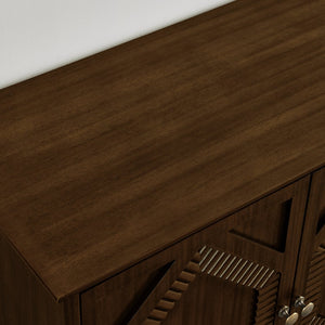 English Elm 65.2" Mid Century Sideboard Buffet with Fluted Geometric Doors, Spacious Adjustable Shelves & Brass Accents Walnut W1801P346228