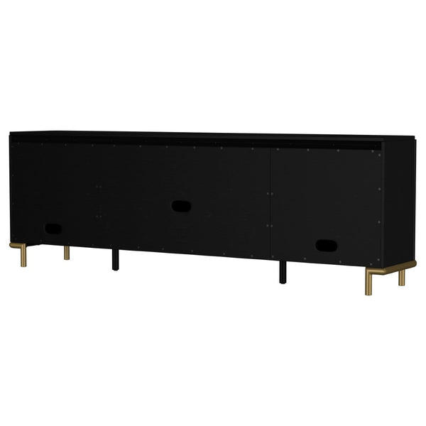 English Elm Benson Wide Rattan Door Media Console with Aged Brass Legs for Modern Living Rooms Black B062P440120
