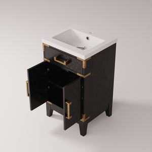English Elm Black Oak Single Bath Vanity With Acrylic Top - Stylish 20" W Storage Solution For Small Spaces B2731P260888