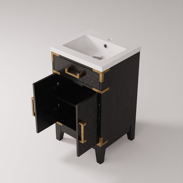 English Elm Black Oak Single Bath Vanity With Acrylic Top - Stylish 20" W Storage Solution For Small Spaces B2731P260888