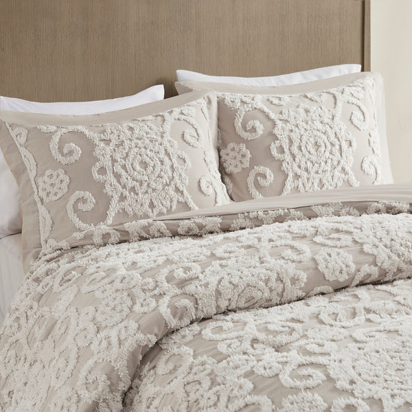 English Elm Cotton Suzanna Duvet Cover Mini Set Full/Queen — Tufted Medallion Chenille Embroidery, OEKO-TEX Certified taupe 17.32 L x 15.35 W x 6.69 H B03595779