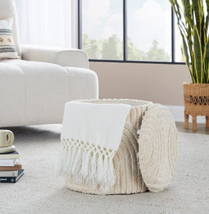 English Elm 18" Cotton Textured Storage Ottoman Chunky High Pile Footrest for Living Room Beige B202P471520