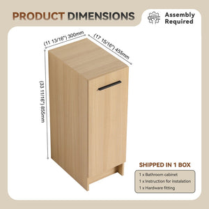 English Elm 12" Wall-mounted Oak Plywood Bathroom Linen Cabinet Slim Floating Single Door Storage W3450P440611