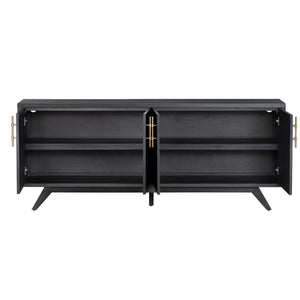 Crestview Collection Rustic 4 Door Media Credenza - Elegant Bayur Wood Sideboard With Smooth Black Finish & Storage Solutions Black Solid Wood Cvfdr1044