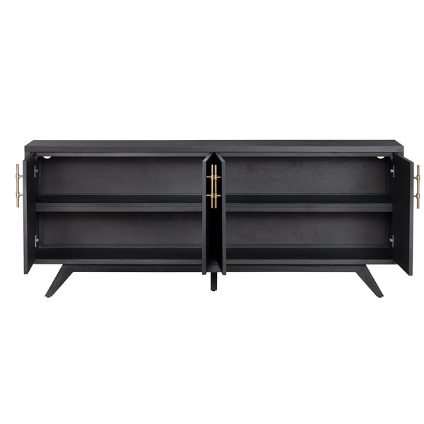 Crestview Collection Rustic 4 Door Media Credenza - Elegant Bayur Wood Sideboard With Smooth Black Finish & Storage Solutions Black Solid Wood Cvfdr1044