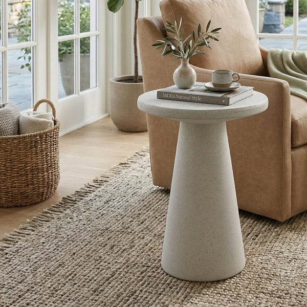English Elm Mgo Compact Side Table Weatherproof Magnesium Oxide Build for Patio or Living Room White N776P372343W
