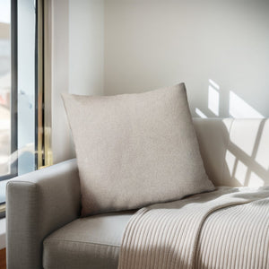 JLA Home Chapel Hill - Solid Square Pillow — Plush 20x20 Decorative Throw with Feather-Polyester Fill, Subtle Stripe Detail for Layering and Long-Lasting Comfort Beige CH30-0033