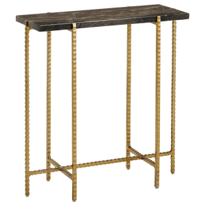 Flying Gold Marble Side Table - Industrial Chic Accent Table with Cappuccino Stone & Gold Iron Base