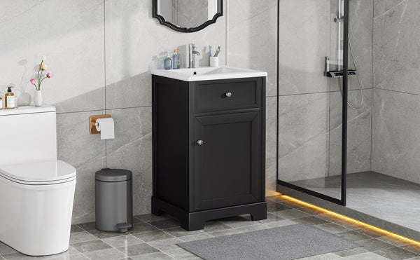 English Elm 20" Modern Bathroom Vanity With Soft-Close Door, Adjustable Shelf, Ceramic Sink, Compact Storage Solution N725P351848B