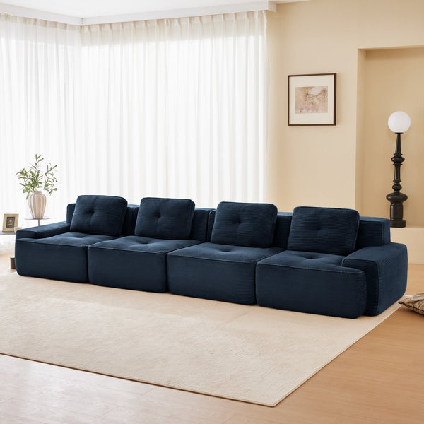 English Elm 153" Modern Modular Sectional Sofa – Plush Corduroy 4-Seater Couch With No Assembly, Anti-Slip Design W714S01498