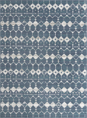 Unique Loom Outdoor Trellis Cardak Machine Made Geometric Rug Navy Blue, Ivory/Green/Gray 9' 0" x 12' 2"