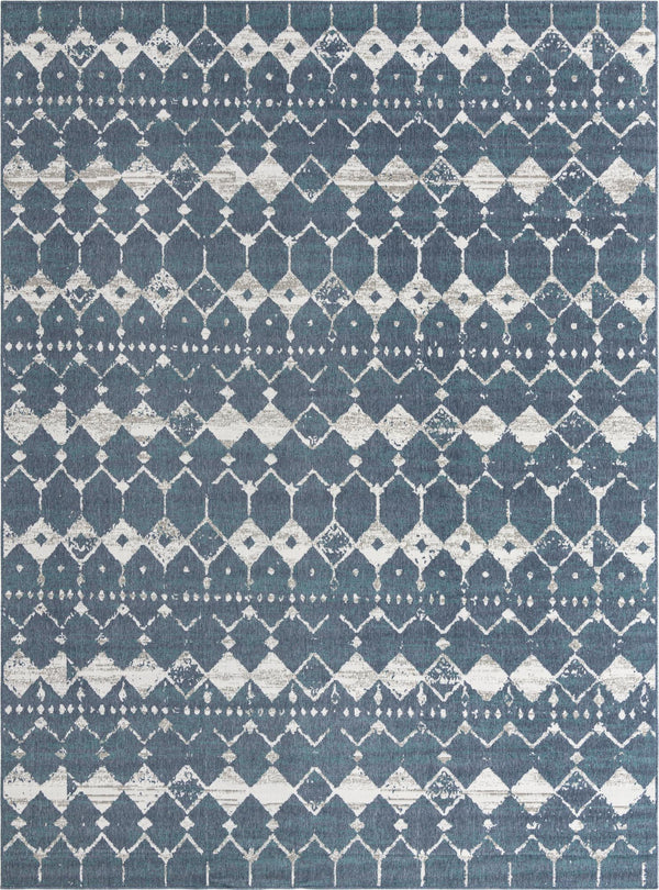 Unique Loom Outdoor Trellis Cardak Machine Made Geometric Rug Navy Blue, Ivory/Green/Gray 9' 0" x 12' 2"