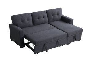 English Elm Tufted Linen Sectional Sleeper Sofa with Storage Ottoman and Reversible Chaise Dark Gray B2730S00050