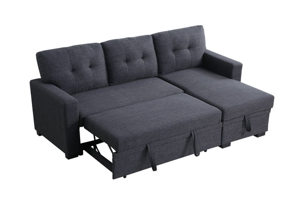 English Elm Tufted Linen Sectional Sleeper Sofa with Storage Ottoman and Reversible Chaise Dark Gray B2730S00050