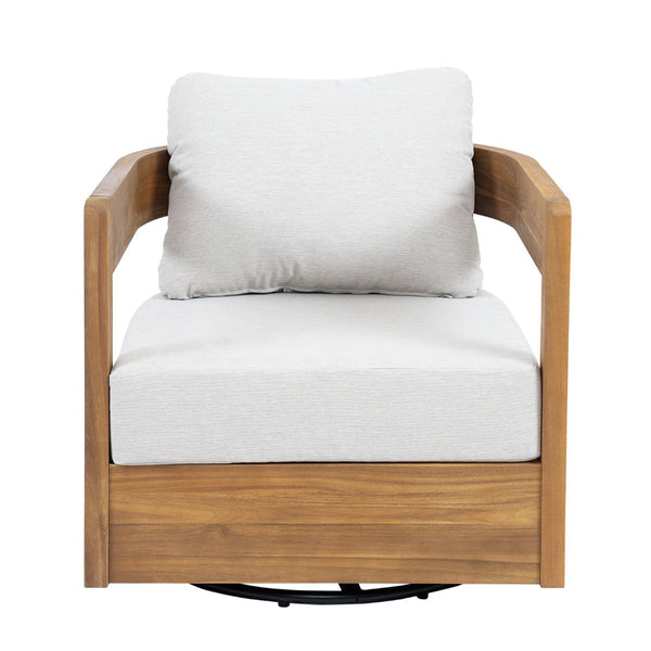 English Elm Telluride Outdoor Acacia Wood Swivel Club Chair Coastal Patio Seating Teak+ Beige N775P304793T