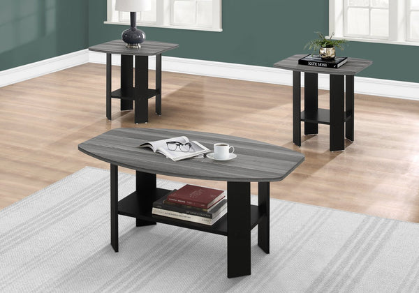 English Elm Table 3-Piece Living Room Set with Coffee and End Tables, Grey Laminate, Rounded Safe Edges Black 39 L x 25 W x 5 H B2710P219983