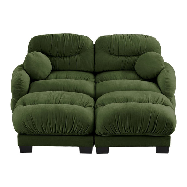 English Elm Teddy Fleece Modular Cloud Sofa with Curved Silhouette Ottomans and Lumbar Pillows Green W5656S00048