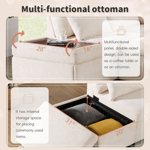 English Elm [video]107'' Chenille Sleeper Sectional with Usb Charging Storage Ottoman and Adjustable Armrest Beige N723S8782A