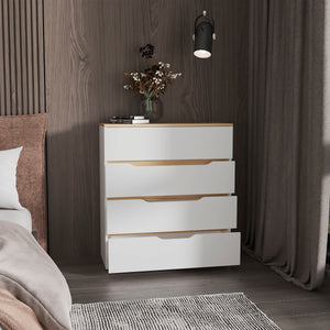 English Elm Lynbrook 4-Drawer Dresser in White & Light Oak — Durable Top, Contemporary Rectangular Design, Ample Storage B06280070