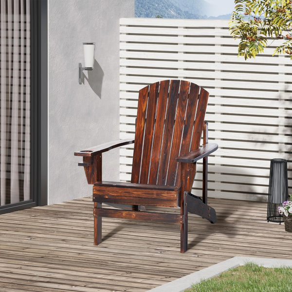 English Elm Outsunny Wooden Adirondack Chair - Classic Outdoor Lounge With Cup Holder For Patios & Gardens W2225P200899-GIGA