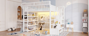 English Elm Full Metal Loft Bed with Stair Storage Rgb Lighting and Charging Station for Teens White W2580S00075