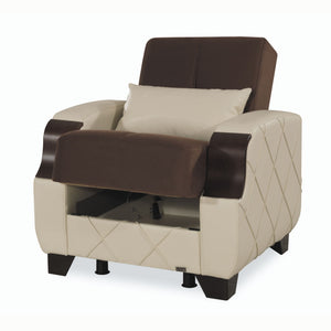 English Elm PrimeNest Marabella Collection Upholstered Convertible Armchair with Storage and Sleeper Functionality Cream+Brown B030P286222
