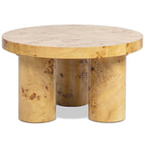 English Elm Nebula 28" Round Pillar Leg Coffee Table, Warm Natural Brown Burl Wood