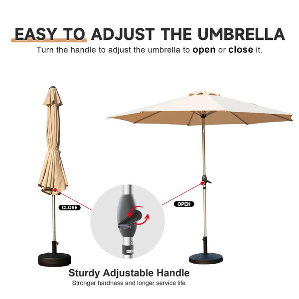 English Elm 9FT Patio Umbrella with Crank & Tilt, 180G UV‑Resistant Waterproof Canopy, Wind‑Vent, 8 Ribs Beige W1859P195947
