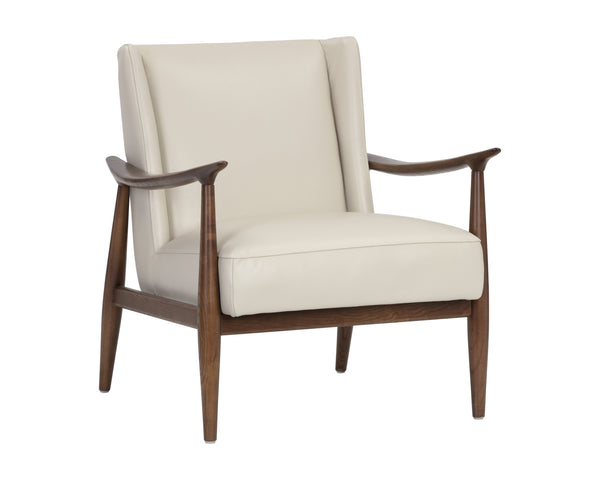 Sunpan Azella Lounge Chair - Mid-Century Modern Design in Manchester Stone Leather with Solid Ash Frame