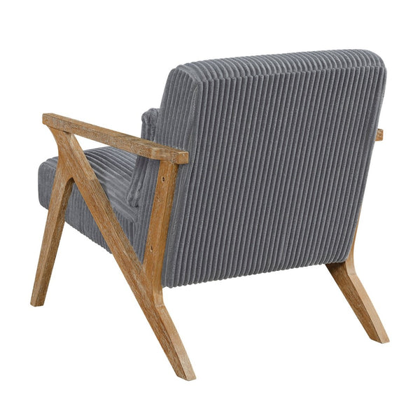 English Elm Upholstered Corduroy Accent Chair with Lumbar Pillow Rubberwood Frame Modern Sitting Room Gray B011P455642