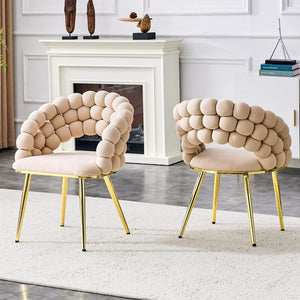English Elm Set of 2 Sculptural Bubble Backrest Velvet Dining Chairs with Matte Black Legs Beige,Gold W3875P370929