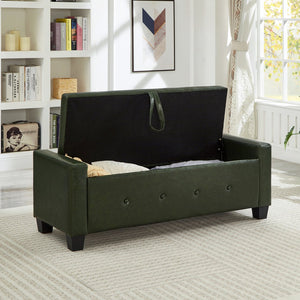 English Elm 48" Storage Ottoman Bench with Tufted Faux Leather Upholstery, Solid Wood Frame & 300lb Capacity Dark Green W1097P338777