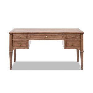 English Elm Jennifer Taylor Home - Dauphin Elegant Gold-Trim 5-Drawer Executive Desk in Ash Wood Veneer with Soft-Close Storage Appeal Brown B2719P408078