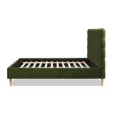 English Elm Stockholm Modern Wavy Headboard Platform Bed, Queen, Olive Green Performance Velvet