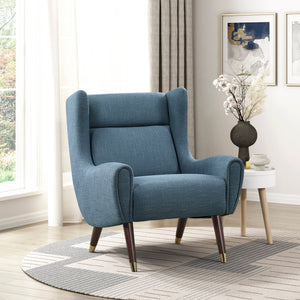 English Elm Modern Wingback Upholstered Accent Chair with Solid Wood Frame, Gold-Tip Legs, Plush Pocket Coil Comfort Blue 30.5 L x 33.5 W x 32 H B011P393056