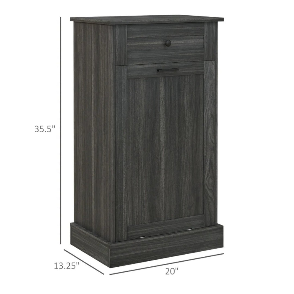 English Elm Trash Cabinet with Tilt Out Door Oak Top Charcoal Gray Kitchen Storage Unit T3971P464974