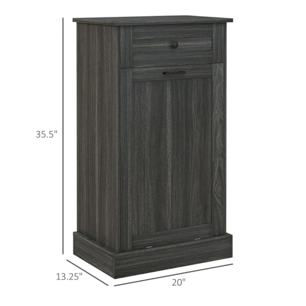 English Elm Trash Cabinet with Tilt Out Door Oak Top Charcoal Gray Kitchen Storage Unit T3971P464974