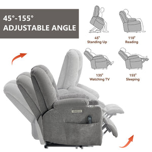 English Elm Emon's Overstuffed Chenille Power Lift Recliner with Massage Heat and Charging Ports Light Gray W1803S00091