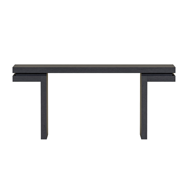 English Elm 66" Extra Wide Real Wood Veneered Console Table with Massive Surface and Open Storage for Home Black W1435P312673