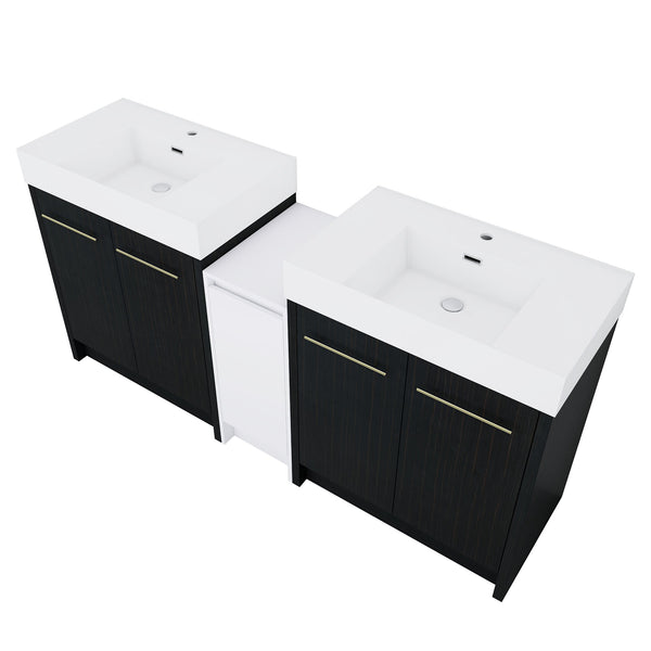English Elm 72 Inch Freestanding Bathroom Vanity Set With Resin Sink, Storage Cabinets & Soft-Close Doors W999S00300