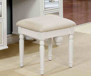 English Elm White Glam Vanity Set with Stool and Tri-Fold Mirror, Shimmer Inserts, Upholstered Stool, Drawers B2741P400818