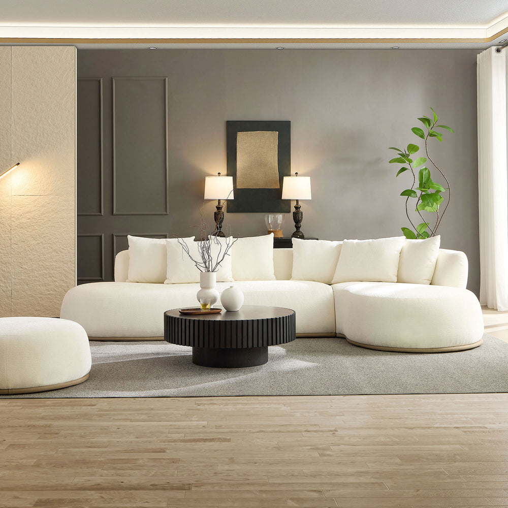 English Elm Oversized L-Shaped Sectional Sofa Right-Facing Chaise with PU Leather Base, Plush Deep Seats, No Assembly Required, Includes 6 Pillows Beige W3208S00004