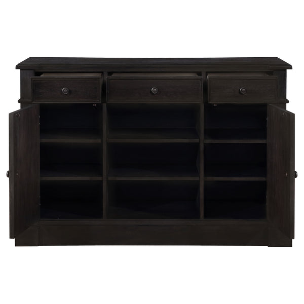 English Elm Larchmont Distressed Noir 3-drawer Server Sideboard — Dark Brown Wood, Durable Storage & Adjustable Shelves B062P353470