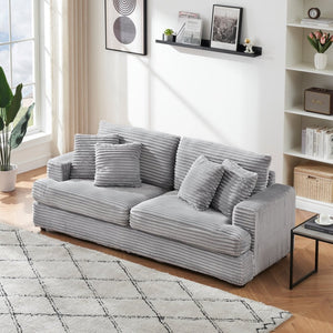 English Elm 79.3 Inch Gray Corduroy Three Seat Sofa with Toss Pillows for Modern Living Rooms W1658P200002