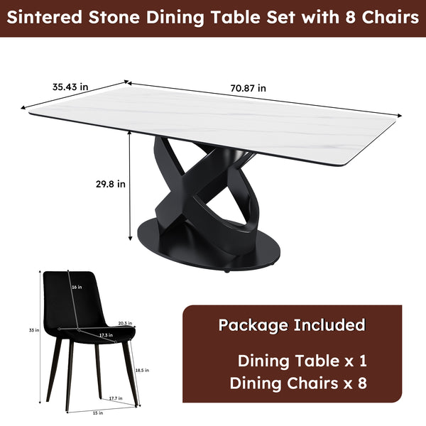 English Elm 71" Rectangular Dining Table: Modern Luxury With Sintered Stone Top & Steel Base For Stylish Gatherings W2699S00079